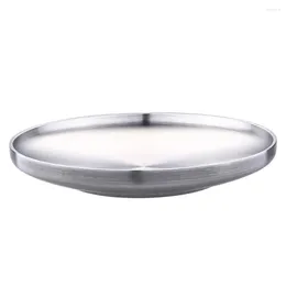 Dinnerware Sets 304 Stainless Steel Round Dish Double-wall Shallow Plate With Wire Drawing Finish 17cm