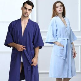 Women's Sleepwear Cotton Sexy Waffle Kimono Bath Robe Women Men Knee Length Towel Suck Sweat Summer Bathrobe Femme Bridesmaid Dressing Gown