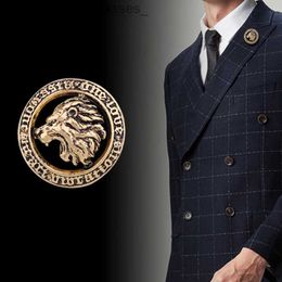 Pins Brooches Retro Animal Lion Head Rune Brooch Round Lel Pin Men's Suit Shirt Collar Badge Jewelry AccessoriesL231117