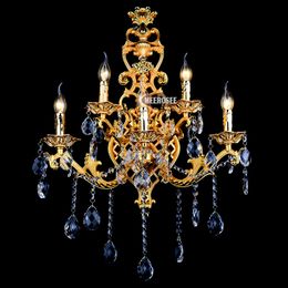 Gold Colour Crystal wall lamp gold wall sconces light Crystal wall bracket bra home Lighting 5 lights for bedroom dining room