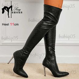 Boots Sexy Nightclub Party Stripper Over-the-Knee Boots Pointed Thin Heel Black Slim Knee Retro Simple Elastic Long Boots Tall Botas T231117