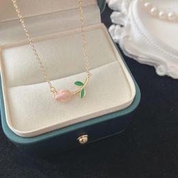 Pendant Necklaces Trendy Elegant Pink Rose Flower Copper Necklace Femininity Charm Prom Wedding Engagement Jewelry Gift