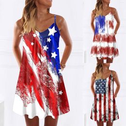 Casual Dresses Independence Day For Women's American 4 Of July Printed Boho Summer Midi Sleeveless Knit Women