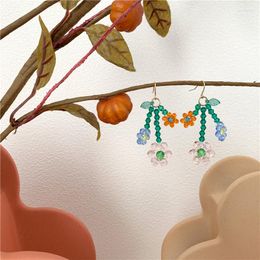 Dangle Earrings Multicolor Crystal Hand-Woven Beaded Boho For Women Girls Bohemian Summer Beach Flowers Jewellery Gift