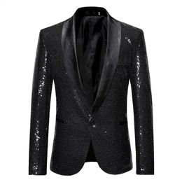 Mens Suits Blazers Black Sequin One Button Shawl Collar Suit Jacket Men Nightclub Prom Blazer Glitter Costume Stage Clothes For Singers 231116