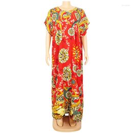 Ethnic Clothing 2023 Casual Grey Dress Robe Femme Red Colourful Printed African Maxi Dresses Cotton Soft Women Vestidos