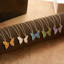 Pendant Necklaces 2 Pcs Butterfly Choker Necklace Korean Fashion Daisy Flower Clavicle Chain Necklaces Friendship BFF Rainbow Best Friend Jewelry Z0417