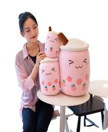 Cute 24cm Fruit Drink Plush Stuffed Soft Pink Strawberry Milk Tea Plush Boba Tea Cup Toy Bule Tea Pillow Cushion Kids Gift2344737