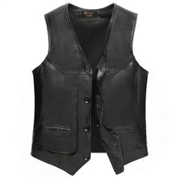 Men's Vests Genuine Leather Vest Cowhide Multi Pocket Autumn and Winter Middle Old Age Large 231116