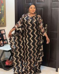 Ethnic Clothing 2023 Summer Sexy African Women Sequined O-neck Plus Size Long Dress