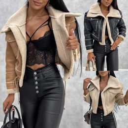 Fall And Winter Jacket Women's Outdoor Leather Coat Outerwear Motorcycle PU Leather Lamb's Wool Biker Jacket