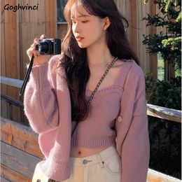 Women's Tracksuits Sets Woman Solid Button Tanks Cardigan Elegant Allmatch Sweet Office Ladies Korean Style Fashion Casual Long Sleeve Autumn Cosy 230417