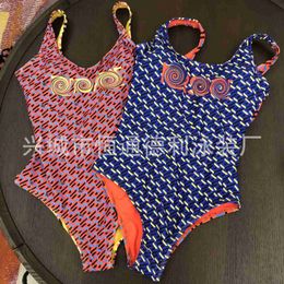 Women's Swimwear designer New fashion brand double Colour printed triangle one-piece swimsuit net red conservative hot spring resort women CQL7