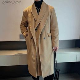 Men's Trench Coats Men Two Piece Woollen Overcoat Version Warm Woollen Windbreaker Solid Colour Men Long Top Quality Abrigo Largo Hombre Mantel Wolle Q231118