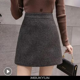 Skirts MOUKYUN Fashion Plaid ALine Mini Skirt Women Autumn Winter High Waist Woollen Skirt Female Casual Allmatch Basic Short Skirt 231116