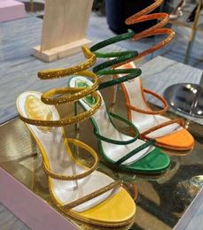 Sandals Rhinestones Snake Strass Stiletto Rene Caovilla Cleo 95mm Evening Shoes Women's High Heels Ankle Wraparound Luxury Designer Factory235ess