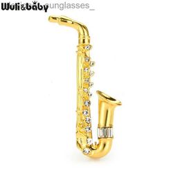 Pins Brooches Wuli baby 2-color Saxophone Brooches For Women Unise Rhinestone Instruments Music r Casual Brooches GiftsL231117