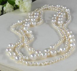 Chains Style Sell Natural White Pink Purple 3-4 Mm 9-10 Freshwater Pearl Sweater Chain Necklace 160 Cm Long F