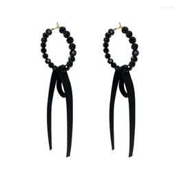 Dangle Earrings Bling Luxury Black Lace Tassel Drop For Women Girls Vintage Trendy Noble Ribbon Ear Hoops Fashion Jewellery Gift Bijoux
