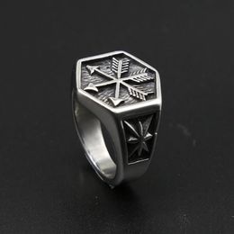 Vintage Viking Arrow Ring Punk 316L Stainless Steel Compass Men Fashion Hip Hop Hippie Jewelry Drop Store Cluster Rings232g