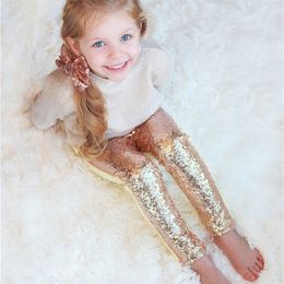 Girls Sequin Pants Rose Gold Sequin leggings Sparkle Pants Glitter leggings girl's sequin bottoms LJ200831