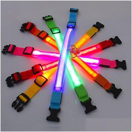 Dog Collars & Leashes Adjustable Led Dog Collar Light Anti-Lost For Dogs Puppies Night Luminous Supplies Pet Products Accessories Usb Dhgs2