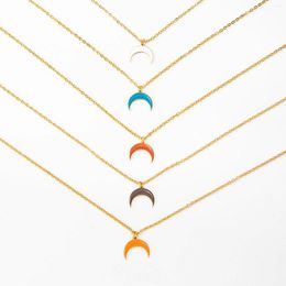 Pendant Necklaces 316 Stainless Steel Link Cable Chain Necklace Gold Color Multicolor Half Moon Enamel Women Jewelry 44cm(17 3/8") Long