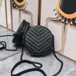 Circular Crossbody Bag Women Round Handbag Purse Cowhide Caviar Messenger Bags Zipper Wallet Chains Leather Long Shoulder Strap Fashion Letter Canvas Lining