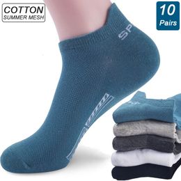 Sports Socks 10Pairs High Quality Men Ankle Socks Breathable Cotton Sports Socks Mesh Casual Athletic Summer Thin Cut Short Sokken Size 3848 230417