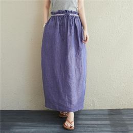 Skirts 2023 Spring Vintage Chinese Style Linen Purple Women Chic Fashion Lace Up Design Skirt Casual Soft Simple Jupe