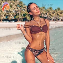 Women's Swimwear Andzhelika Sexy Leopard Halter Bikini Women Swimsuit Push Up Bikini Set Brazilian Swimwear 2022 New Beach Bathing Suit Biquini T230417