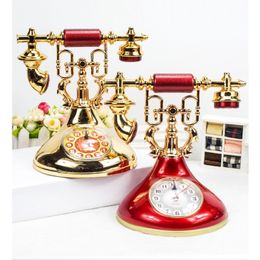 Desk Table Clocks Retro Telephone Model Alarm Clock Creative Timekeeper Desktop Ornament for Home Kids Room Bedside Table Decoration Clocks 230417