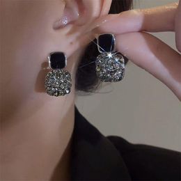 Stud Earrings Temperament Black Crystal Square Fashion Statement Zircon Retro Generous Pendant Women's Wedding Jewelry