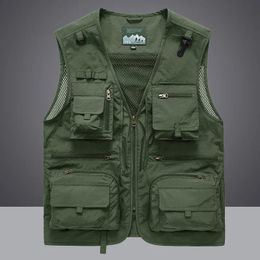 Mens Vests Men Unloading Tactical Vest Coat Casual Pographer Waistcoat Mesh Work Sleeveless Jacket Tools Pocket L XL 2XL 3XL 4XL5XL 231116