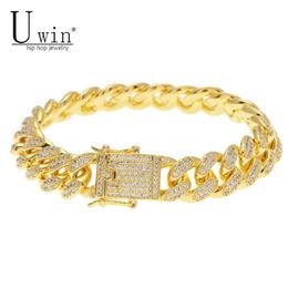 Uwin 13mm Men Zircon Curb Cuban Link Bracelet Hip Hop Jewellery Gold Silver Thick Heavy Copper Material Iced Out Cz Chain Bracelet J3065