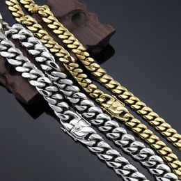 Real Gold Filled Men Cuban Chain Necklace Stainless Steel Jewelry High Polished Hip Hop Curb Link Double Safety Clasp 5 8 10 12 14305m