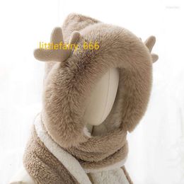 Berets Nic Winter Women Hats Fur Warm Windproof Lei Feng Cap Bomber Elk Horns Ear Flap Caps Cold Anti Snow Hat And Scarf