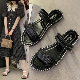 One Slippers Women Wear Sandals for of Shoes in Summer 2023 Black and White Flat Beach Casual 123