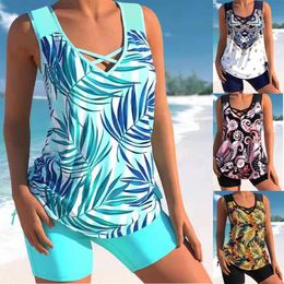 Women's Swimwear Plus Size 5XL Printed High Waist Two Pieces Tankinis Set Swimsuit Female Women Beachwear Swimwear Bather Bathing Suit 230417