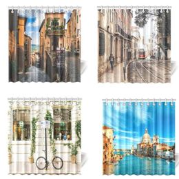 Shower Curtains Street View 3d Curtain 200x200 Print Waterproof Fabric Washable Anti-mold Bathroom256m