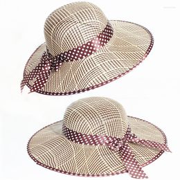 Wide Brim Hats Elegant Fashion Summer Sun Protection Ladies Polka Dots Ribbon Bow Outdoor Beach Big Straw Hat Cap For Women Sunhat