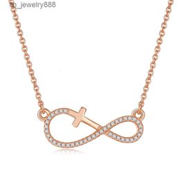 Infinite 8 iced 0.17ct diamonds s925 plated rose gold pendant cross necklace out vvs diamond moissanite fine Jewellery necklaces