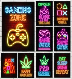 Paintings Neon Sleep Gamer Art Canvas Painting Wall Poster Game Repeat Gaming Prints Picture For Kids Boys Room Decorative Playroo9629877