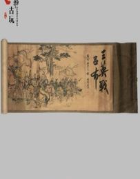 Old Chinese Silk paper Painting Three Heroes Fought against lvbu Scroll Painting1639618