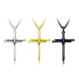 Whole Titanium Steel Cast Steel Cross Pendant for Men Punk Style Personality Male Necklace Accessories209Q