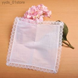 Handkerchiefs M89E Cotton Handkerchiefs Women Classical Washable Lace Trim Hankie Embroidery Tie-e Handkerchiefs for Adult KidsL231117