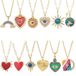 Pendant Necklaces Cute Heart Sun Moon Star Evil Blue Eye Necklace for Women Gold Colour Dijes Rainbow Red Love Pendant Long Stainless Steele Chains Z0417