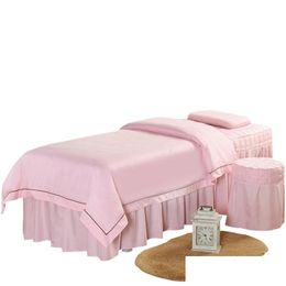 Bedding Sets 4Pcs High Quality Beauty Salon Mas Spa Thick Bed Linens Sheets Bedspread Pillowcase Duvet Er Set Drop Delivery Home Gar Dh6Rg