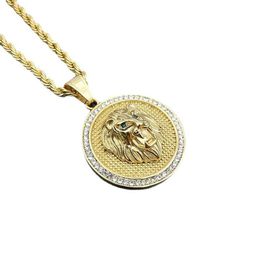 Micro Paved CZ Stone Iced Out Bling Lion Pendant Necklace 316L Stainless Steel Men Hip Hop Rock Jewelry With 24 Gold Chain N243J