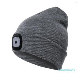 Cycling Caps Unisex Lighted Beanie Hands-free LED USB Rechargeable Illuminated 23 Knit For Hiking Camping